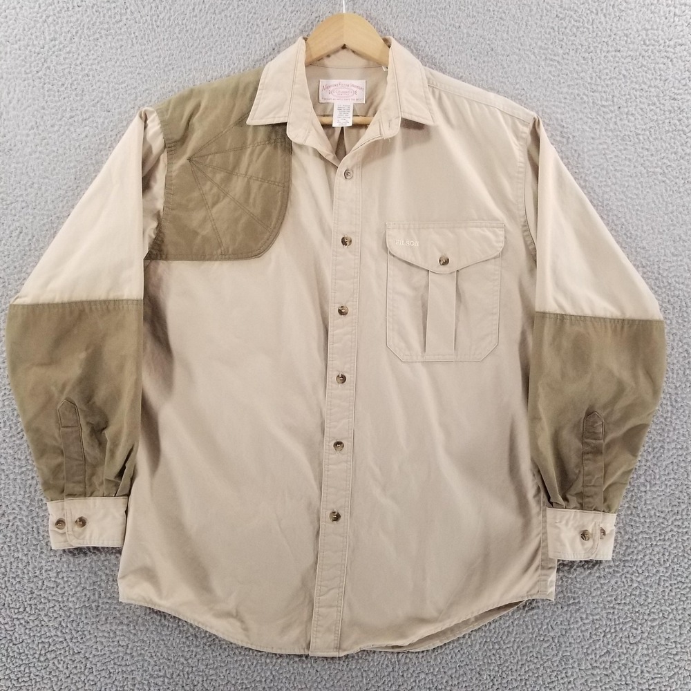 Vintage Filson Shooting Shirt Medium Khaki Padded Upland Hunting USA Style 552